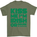 Kiss Me I'm Irish or Drunk St Patricks Day Mens T-Shirt Cotton Gildan Military Green