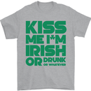 Kiss Me I'm Irish or Drunk St Patricks Day Mens T-Shirt Cotton Gildan Sports Grey