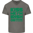 Kiss Me I'm Irish or Drunk St Patricks Day Mens V-Neck Cotton T-Shirt Charcoal