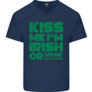 Kiss Me I'm Irish or Drunk St Patricks Day Mens V-Neck Cotton T-Shirt Navy Blue