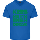 Kiss Me I'm Irish or Drunk St Patricks Day Mens V-Neck Cotton T-Shirt Royal Blue