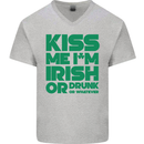 Kiss Me I'm Irish or Drunk St Patricks Day Mens V-Neck Cotton T-Shirt Sports Grey