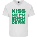 Kiss Me I'm Irish or Drunk St Patricks Day Mens V-Neck Cotton T-Shirt White