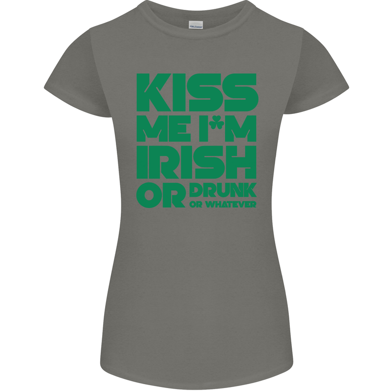 Kiss Me I'm Irish or Drunk St Patricks Day Womens Petite Cut T-Shirt Charcoal