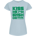Kiss Me I'm Irish or Drunk St Patricks Day Womens Petite Cut T-Shirt Light Blue
