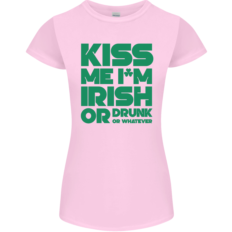 Kiss Me I'm Irish or Drunk St Patricks Day Womens Petite Cut T-Shirt Light Pink