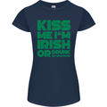 Kiss Me I'm Irish or Drunk St Patricks Day Womens Petite Cut T-Shirt Navy Blue