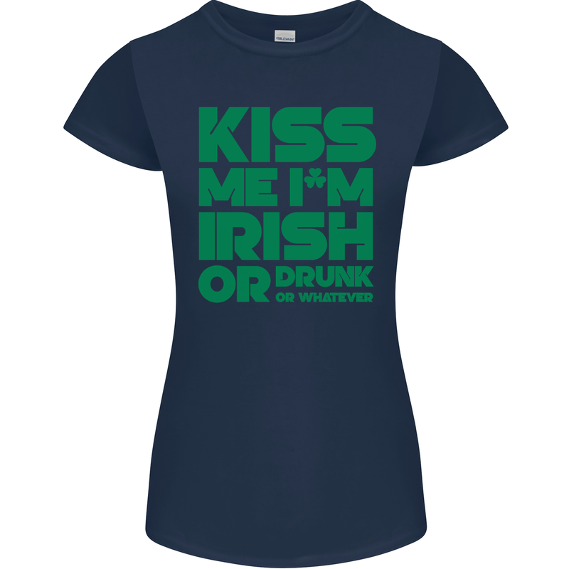 Kiss Me I'm Irish or Drunk St Patricks Day Womens Petite Cut T-Shirt Navy Blue