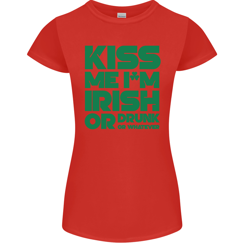 Kiss Me I'm Irish or Drunk St Patricks Day Womens Petite Cut T-Shirt Red