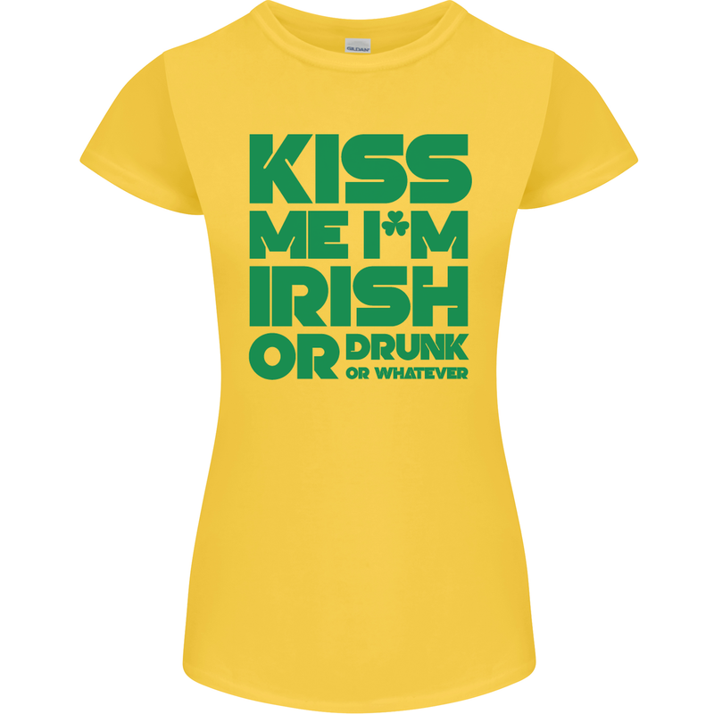 Kiss Me I'm Irish or Drunk St Patricks Day Womens Petite Cut T-Shirt Yellow