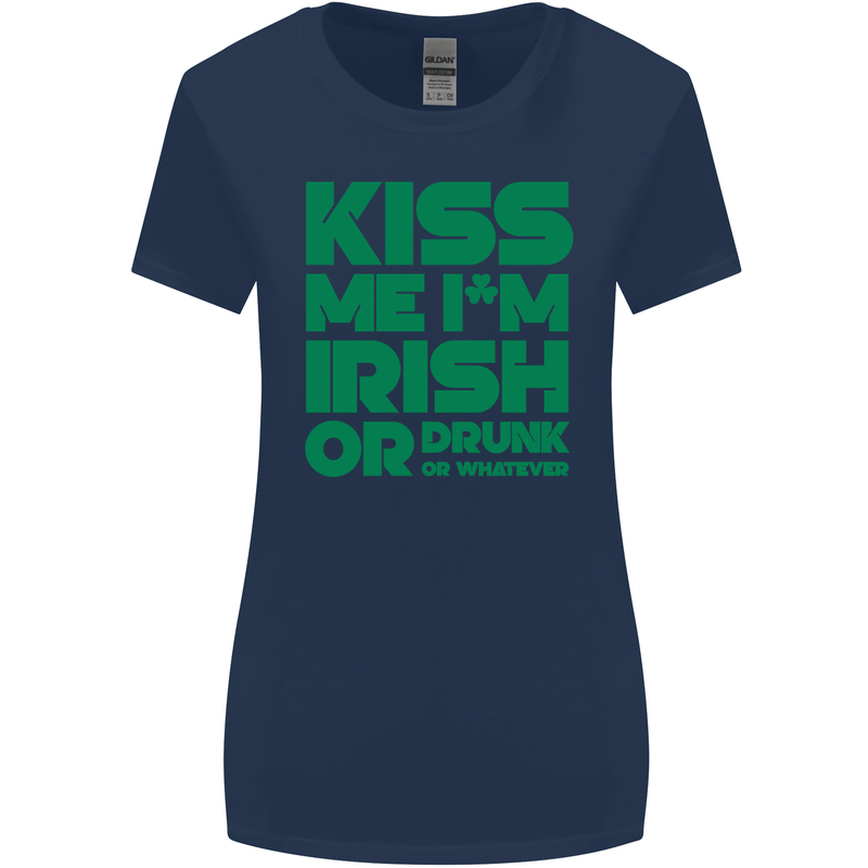 Kiss Me I'm Irish or Drunk St Patricks Day Womens Wider Cut T-Shirt Navy Blue