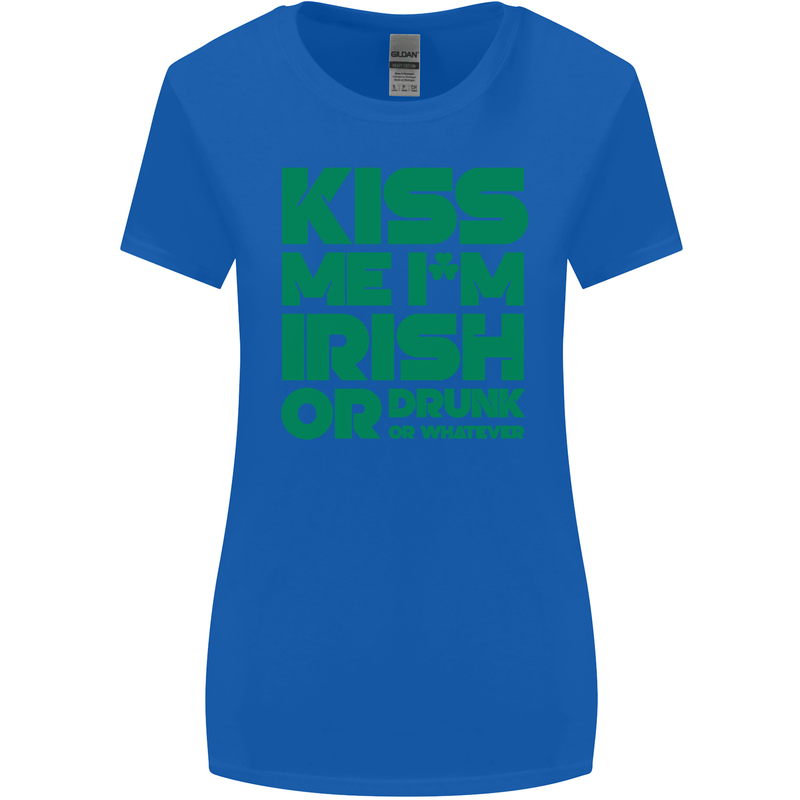 Kiss Me I'm Irish or Drunk St Patricks Day Womens Wider Cut T-Shirt Royal Blue