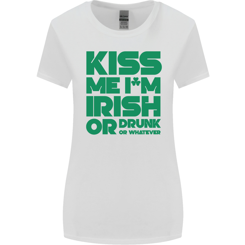Kiss Me I'm Irish or Drunk St Patricks Day Womens Wider Cut T-Shirt White