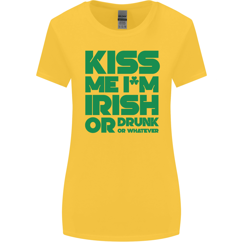 Kiss Me I'm Irish or Drunk St Patricks Day Womens Wider Cut T-Shirt Yellow