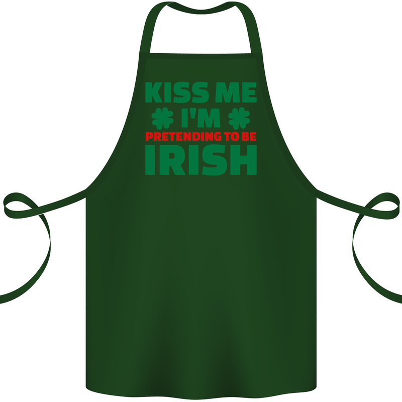 Kiss Me I'm Pretending to Be Irish Cotton Apron 100% Organic Forest Green