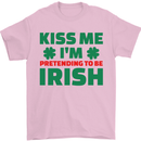 Kiss Me I'm Pretending to Be Irish Mens T-Shirt Cotton Gildan Light Pink