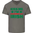 Kiss Me I'm Pretending to Be Irish Mens V-Neck Cotton T-Shirt Charcoal