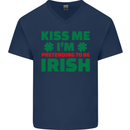 Kiss Me I'm Pretending to Be Irish Mens V-Neck Cotton T-Shirt Navy Blue