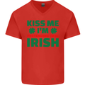 Kiss Me I'm Pretending to Be Irish Mens V-Neck Cotton T-Shirt Red