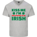Kiss Me I'm Pretending to Be Irish Mens V-Neck Cotton T-Shirt Sports Grey