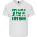 Kiss Me I'm Pretending to Be Irish Mens V-Neck Cotton T-Shirt White