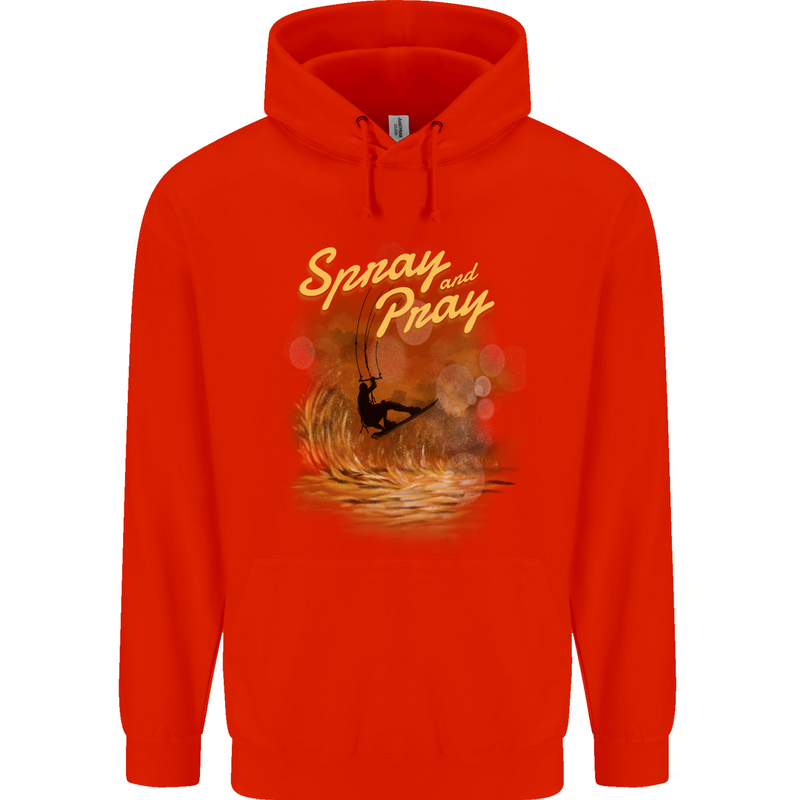 Kitesurfing Spray and Pray Childrens Kids Hoodie Bright Red