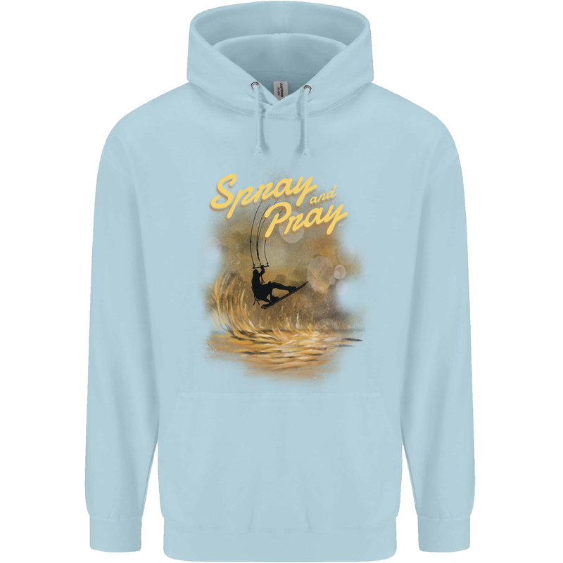 Kitesurfing Spray and Pray Childrens Kids Hoodie Light Blue