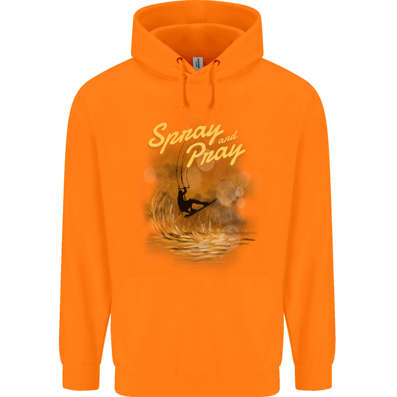 Kitesurfing Spray and Pray Childrens Kids Hoodie Orange