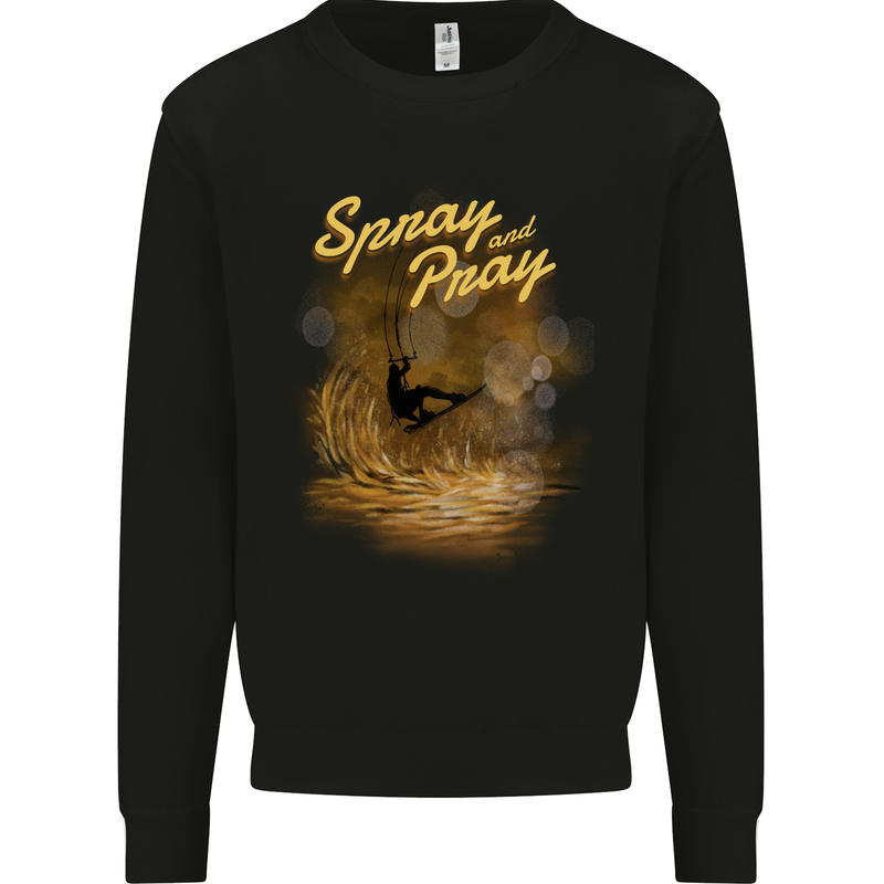 Kitesurfing Spray and Pray Kids Sweatshirt Jumper Black