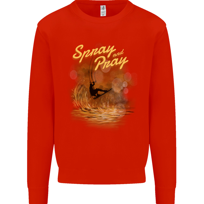 Kitesurfing Spray and Pray Kids Sweatshirt Jumper Bright Red