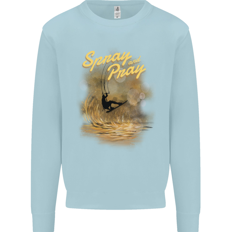 Kitesurfing Spray and Pray Kids Sweatshirt Jumper Light Blue