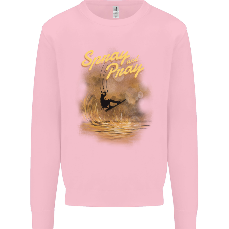 Kitesurfing Spray and Pray Kids Sweatshirt Jumper Light Pink