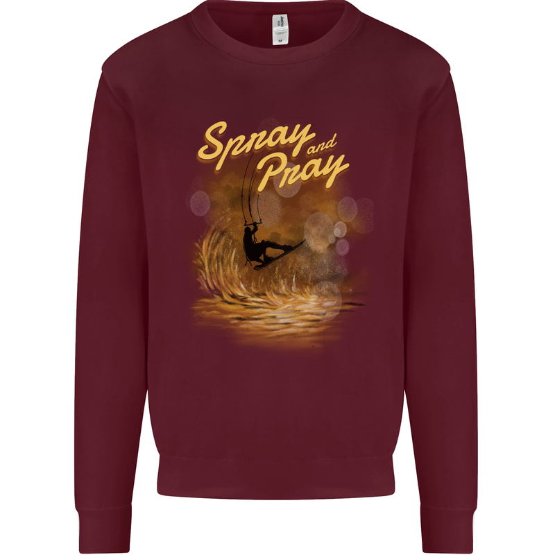 Kitesurfing Spray and Pray Kids Sweatshirt Jumper Maroon