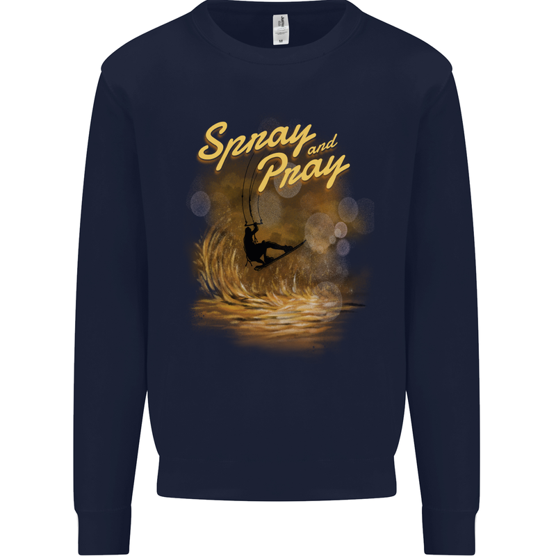 Kitesurfing Spray and Pray Kids Sweatshirt Jumper Navy Blue