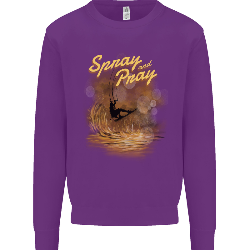 Kitesurfing Spray and Pray Kids Sweatshirt Jumper Purple