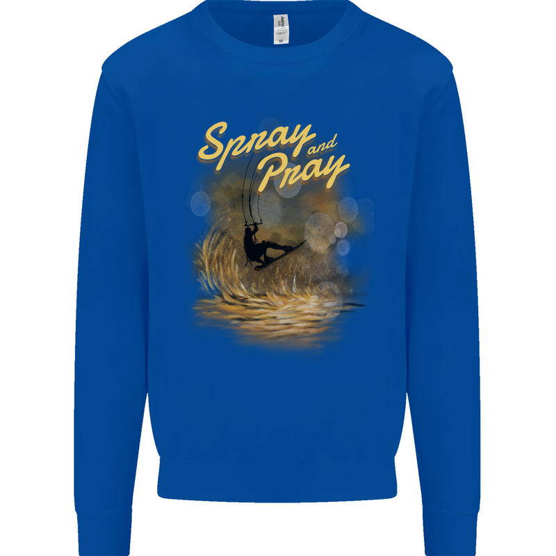 Kitesurfing Spray and Pray Kids Sweatshirt Jumper Royal Blue