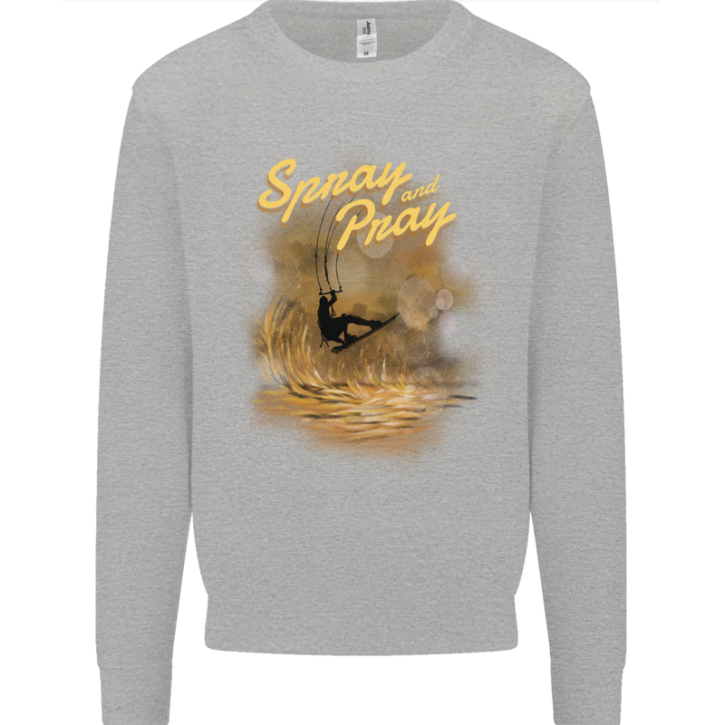 Kitesurfing Spray and Pray Kids Sweatshirt Jumper Sports Grey