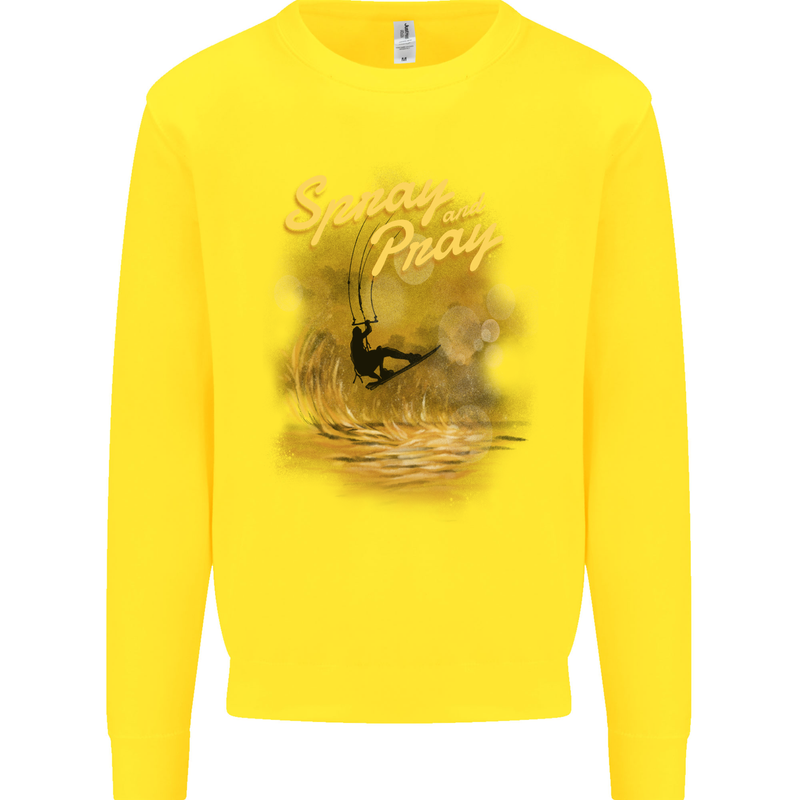 Kitesurfing Spray and Pray Kids Sweatshirt Jumper Yellow