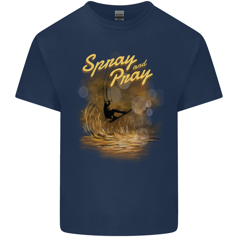 Kitesurfing Spray and Pray Kids T-Shirt Childrens Navy Blue