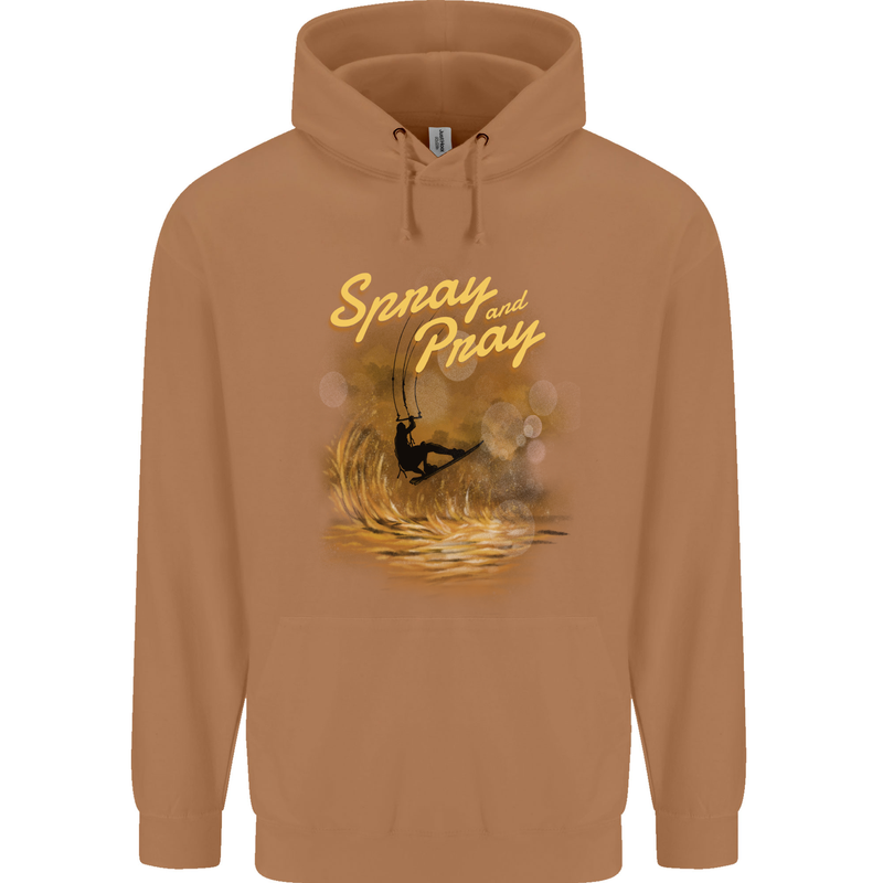 Kitesurfing Spray and Pray Mens 80% Cotton Hoodie Caramel Latte