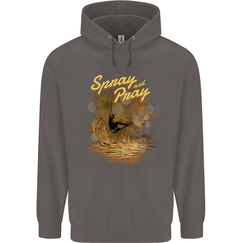 Kitesurfing Spray and Pray Mens 80% Cotton Hoodie Charcoal