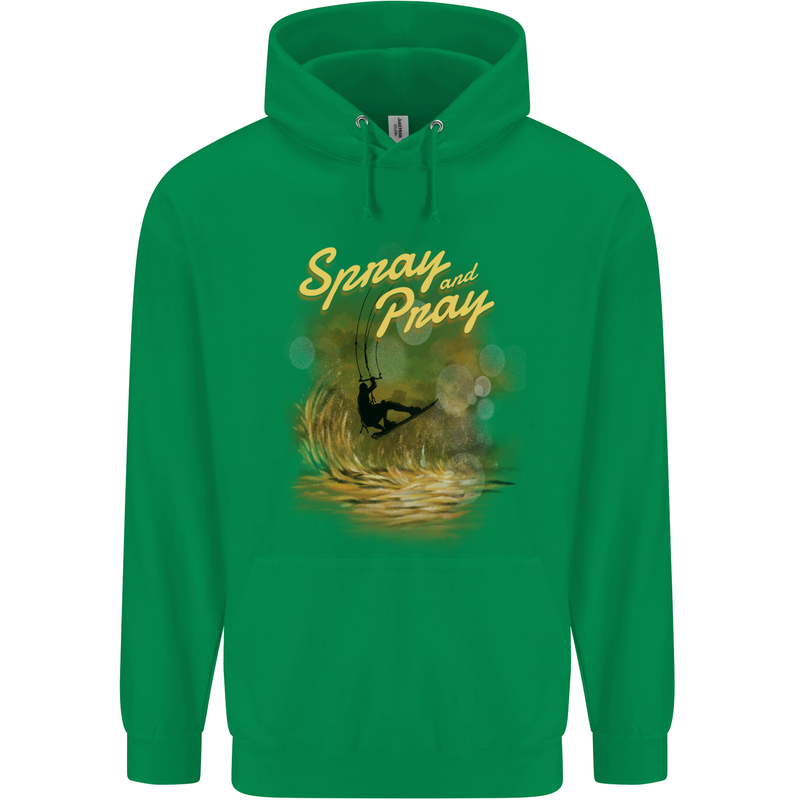 Kitesurfing Spray and Pray Mens 80% Cotton Hoodie Irish Green