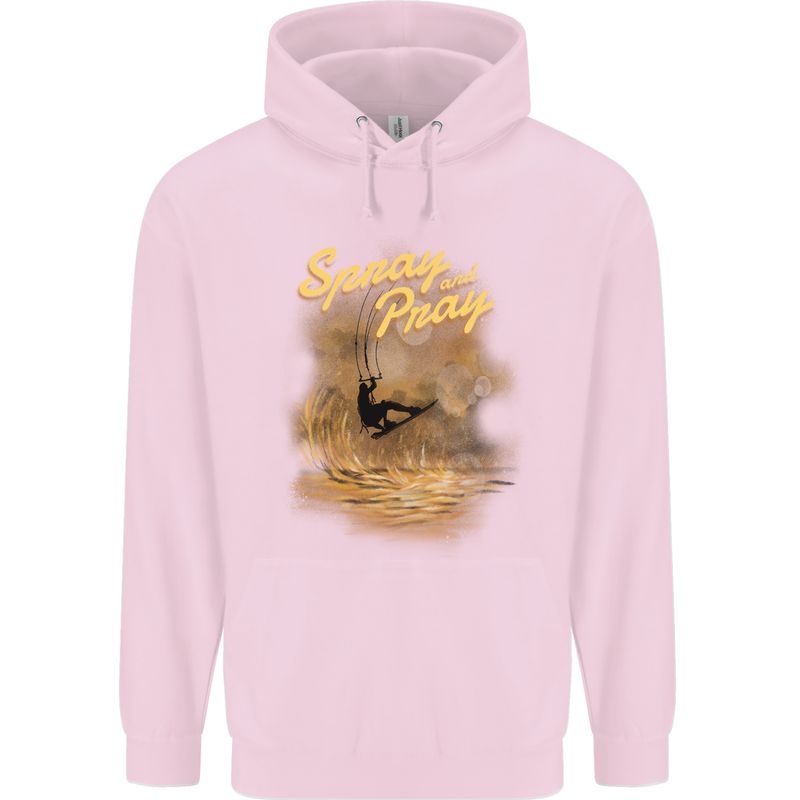 Kitesurfing Spray and Pray Mens 80% Cotton Hoodie Light Pink