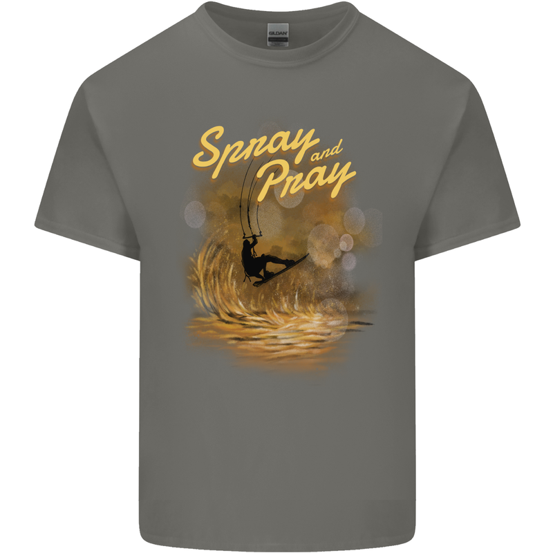 Kitesurfing Spray and Pray Mens Cotton T-Shirt Tee Top Charcoal