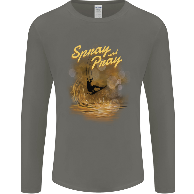 Kitesurfing Spray and Pray Mens Long Sleeve T-Shirt Charcoal
