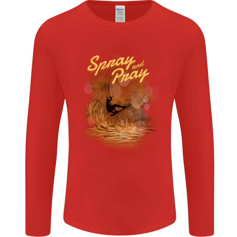 Kitesurfing Spray and Pray Mens Long Sleeve T-Shirt Red