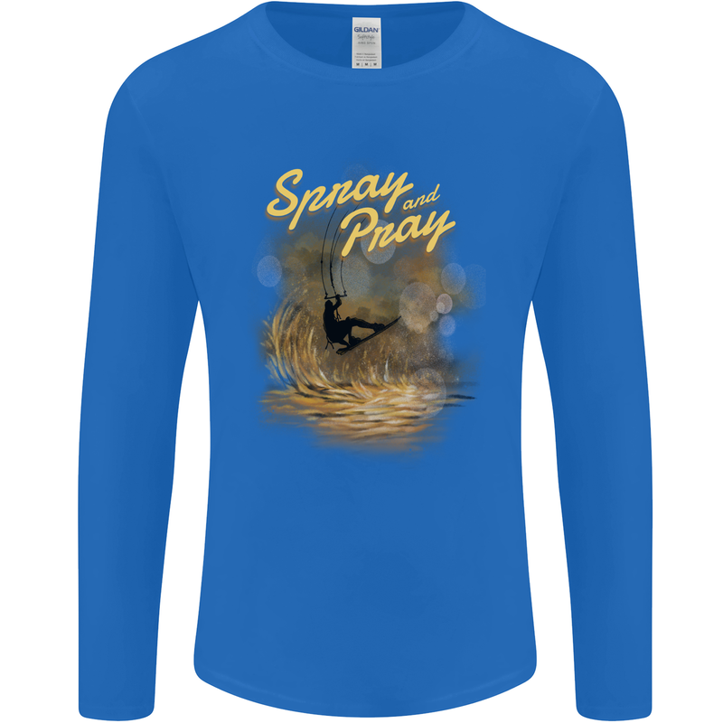 Kitesurfing Spray and Pray Mens Long Sleeve T-Shirt Royal Blue