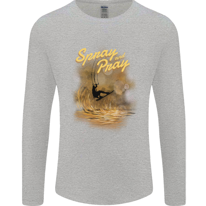 Kitesurfing Spray and Pray Mens Long Sleeve T-Shirt Sports Grey