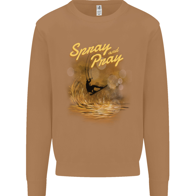 Kitesurfing Spray and Pray Mens Sweatshirt Jumper Caramel Latte