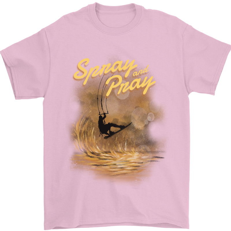 Kitesurfing Spray and Pray Mens T-Shirt 100% Cotton Light Pink